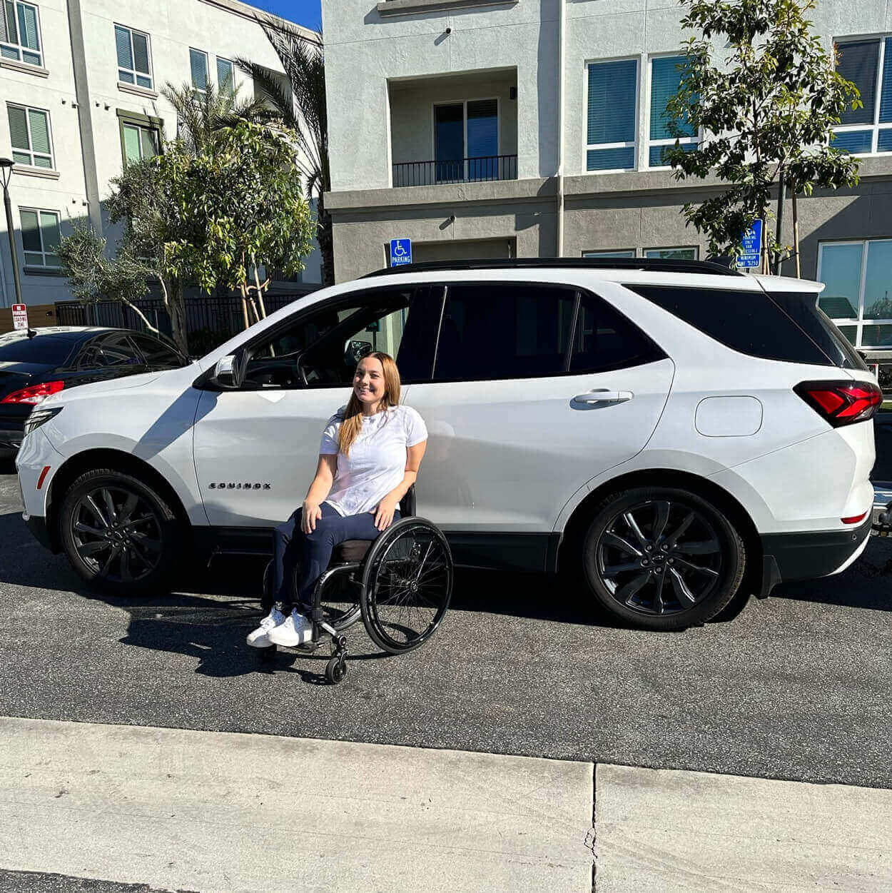 Stefanie outside her California home.